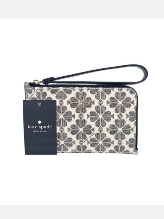 kate spade Handbags - Kate Spade Black & White Flower Small L-zip Wrislet EUC
